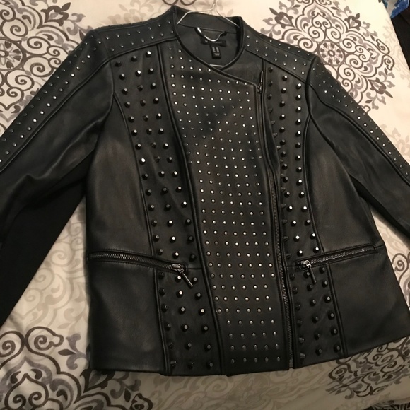 H Halston QVC Jackets & Blazers - H Halston QVC Studded Leather Moto Jacket Sz 16